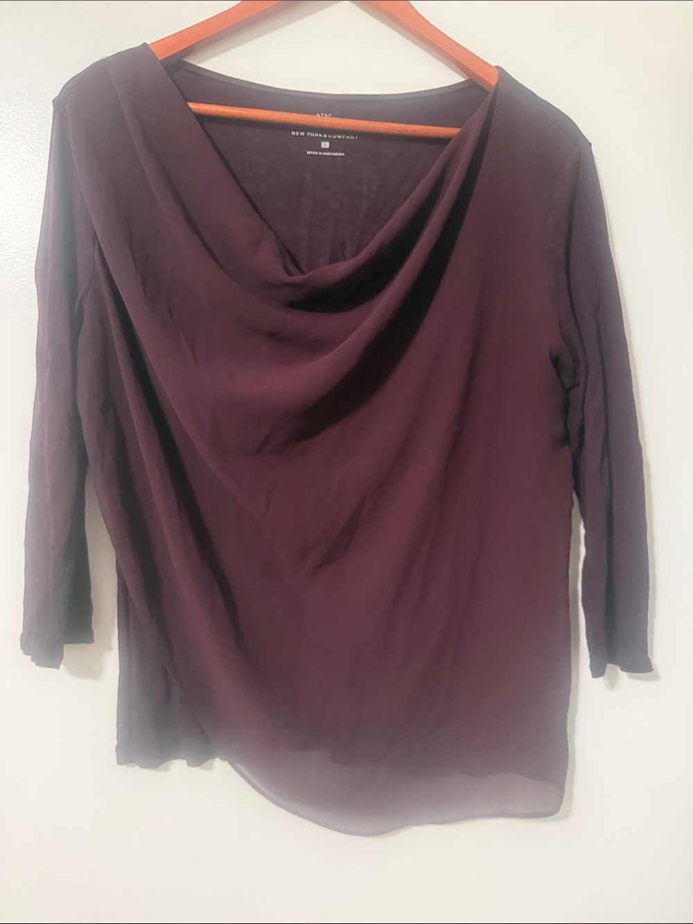 New York & Company Women's Plum Cowl Neck Long Sleeve Top